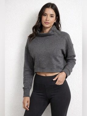 All In Motion Cropped Pullover Sweatshirt Gray Side Zip Athleisure Size L